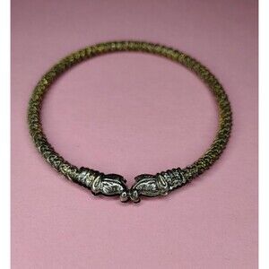 Vintage Woven Metal Bangle Bracelet Gold Tone Clasp Hinged 2.75" Wide Jewelry 1x